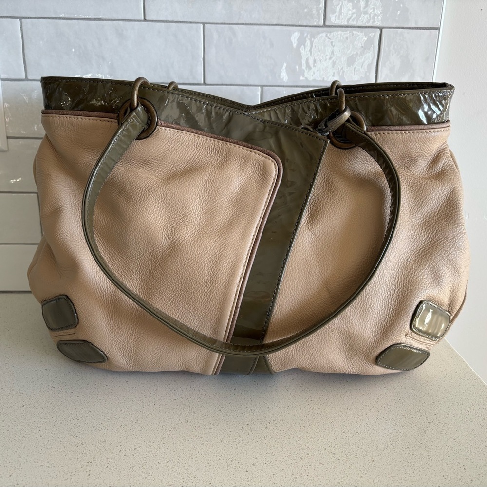 Spencer & Rutherford cream Leather green Shoulder Bag Limited Edition 11…